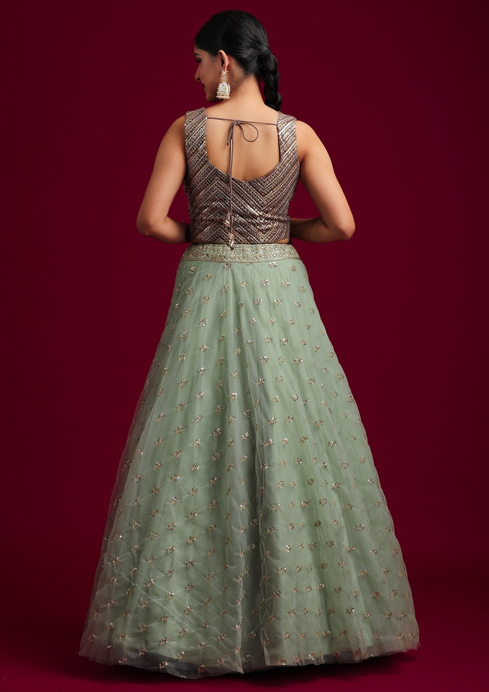 Light Grey Sequins Net Designer Blouse - koskii