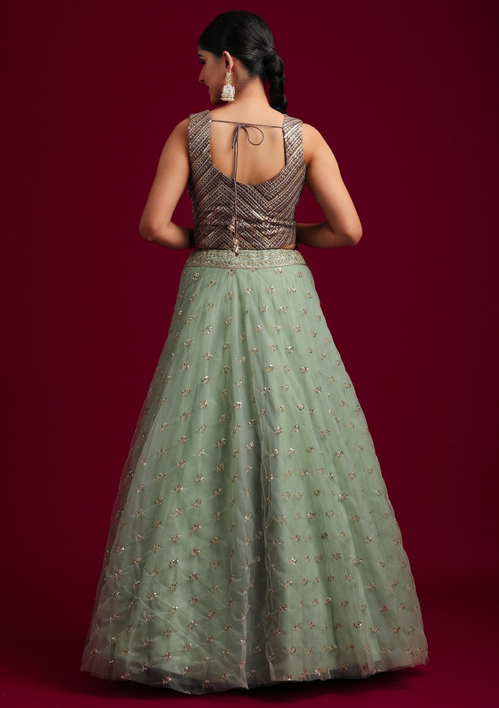 Light Grey Sequins Net Designer Blouse - koskii