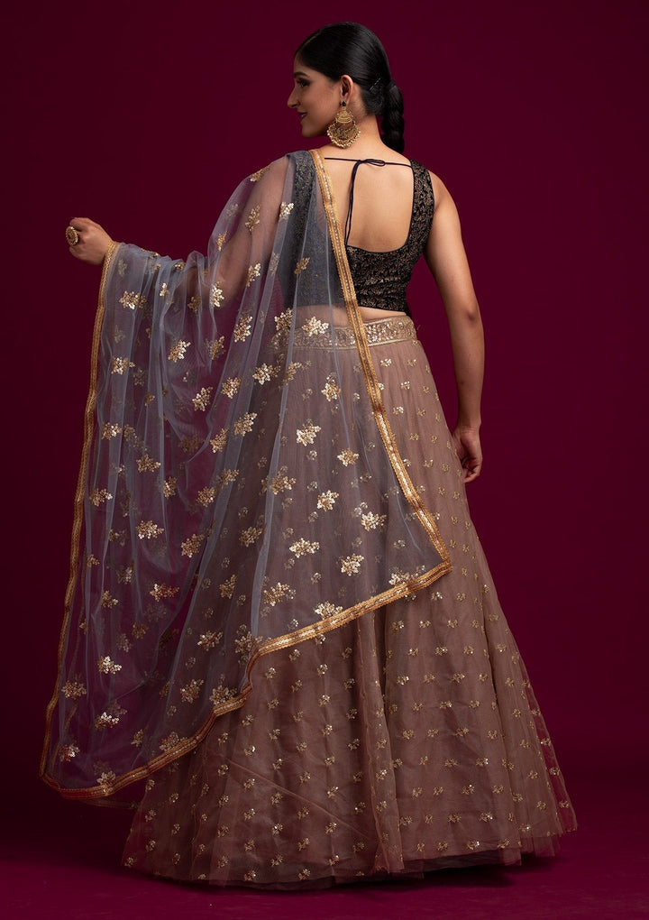 Light Grey Sequins Net Designer Dupatta - koskii