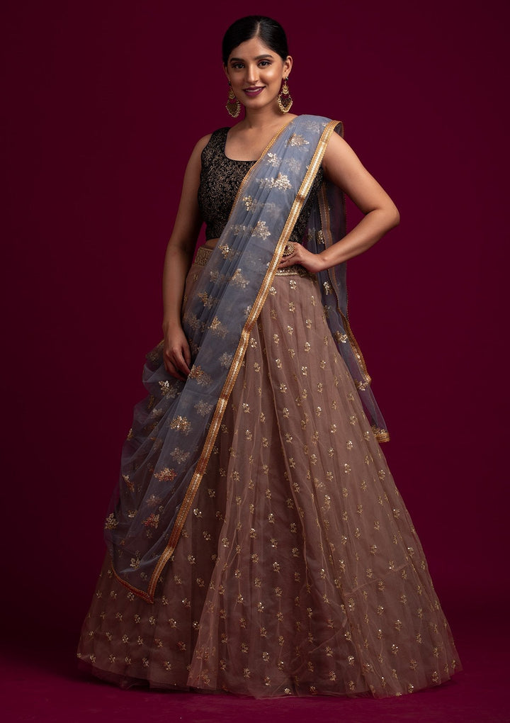 Light Grey Sequins Net Designer Dupatta - koskii