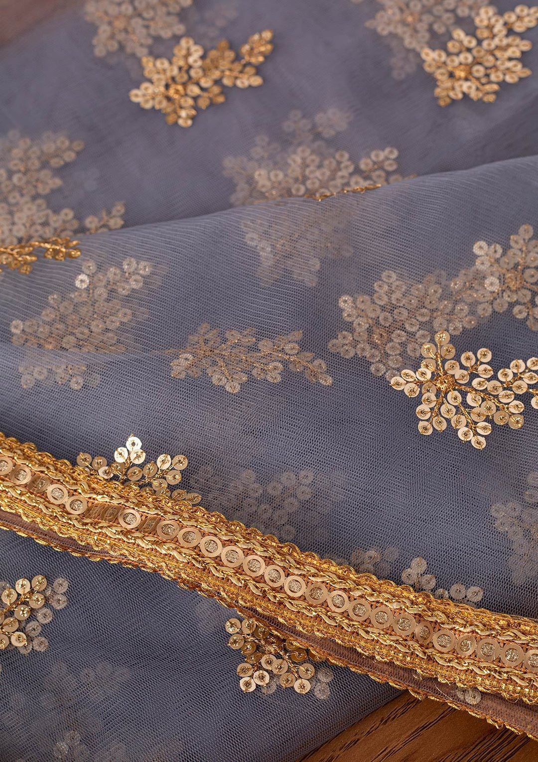 Light Grey Sequins Net Designer Dupatta - koskii