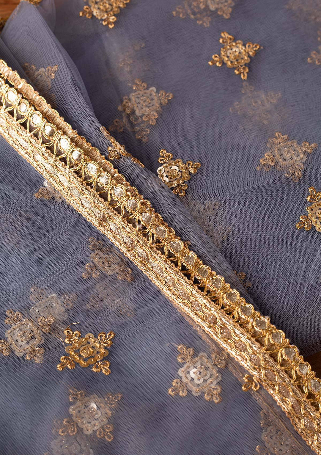 Light Grey Sequins Net Designer Dupatta - koskii