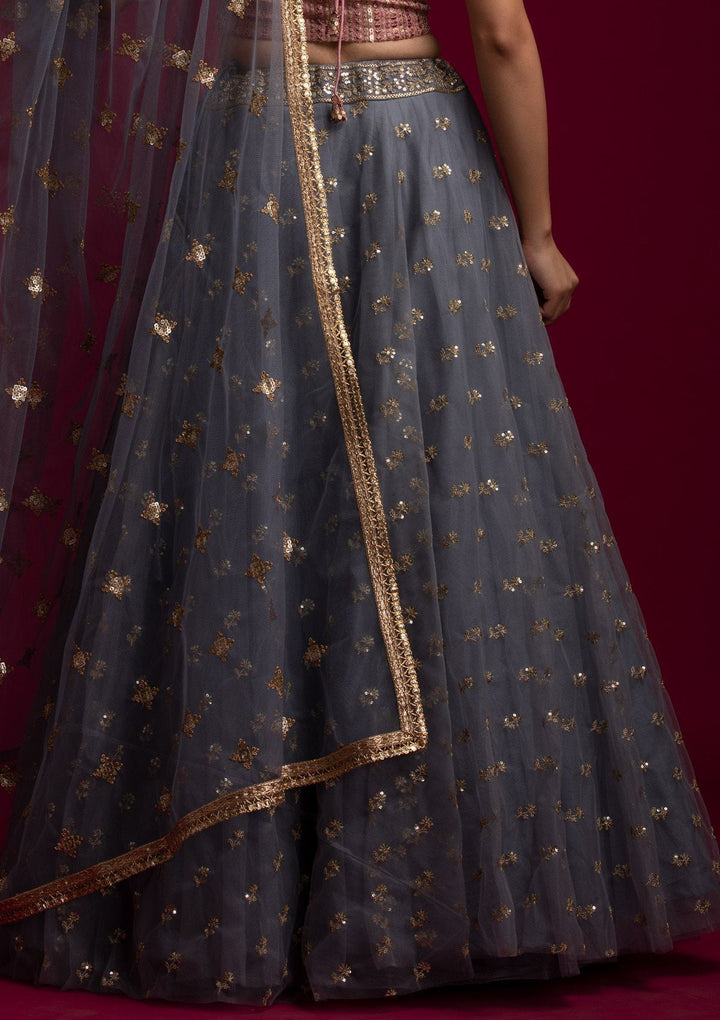 Light Grey Sequins Net Designer Dupatta - koskii