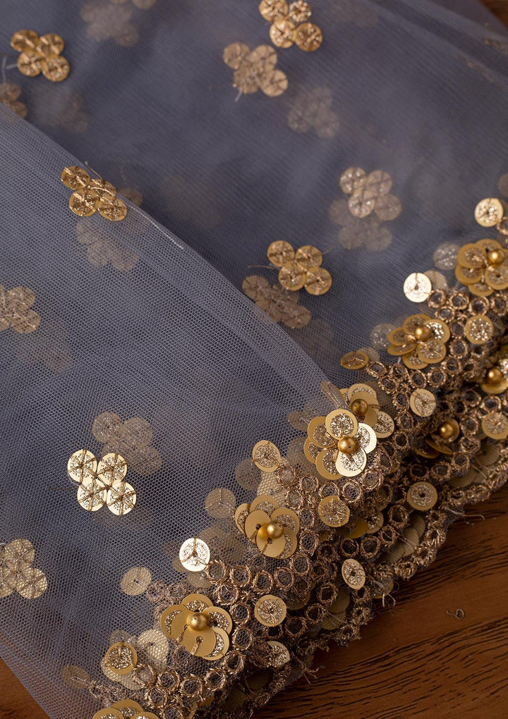Light Grey Sequins Net Designer Dupatta - koskii