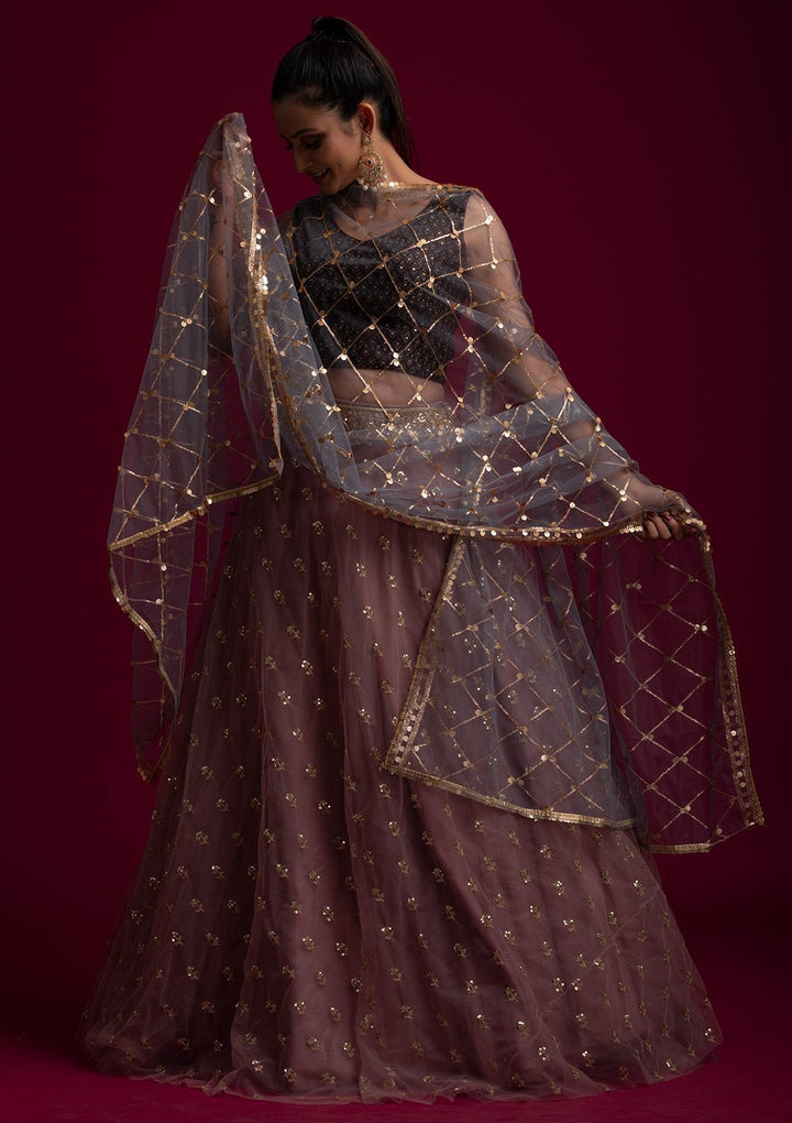Light Grey Sequins Net Designer Dupatta - koskii