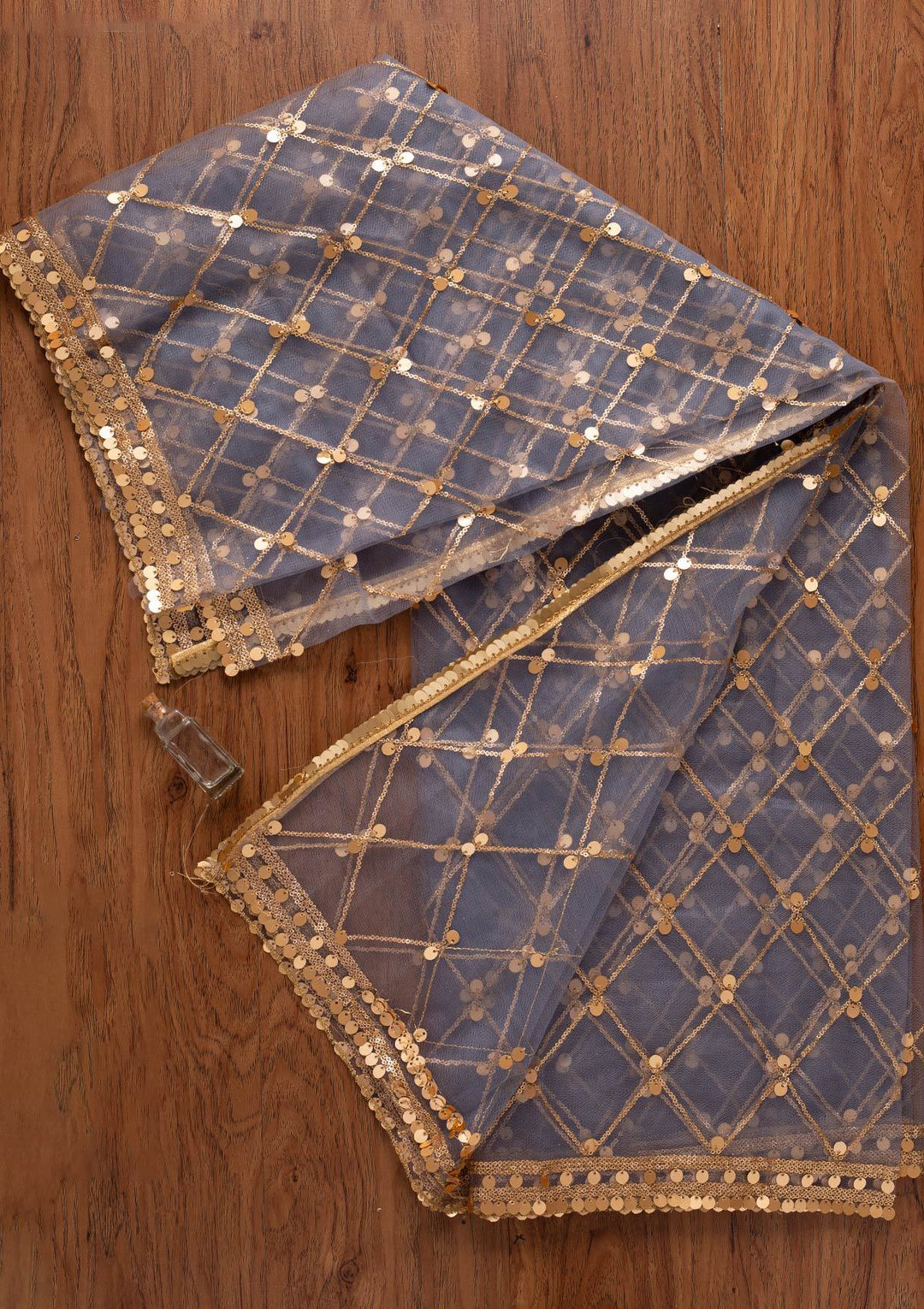 Light Grey Sequins Net Designer Dupatta - koskii