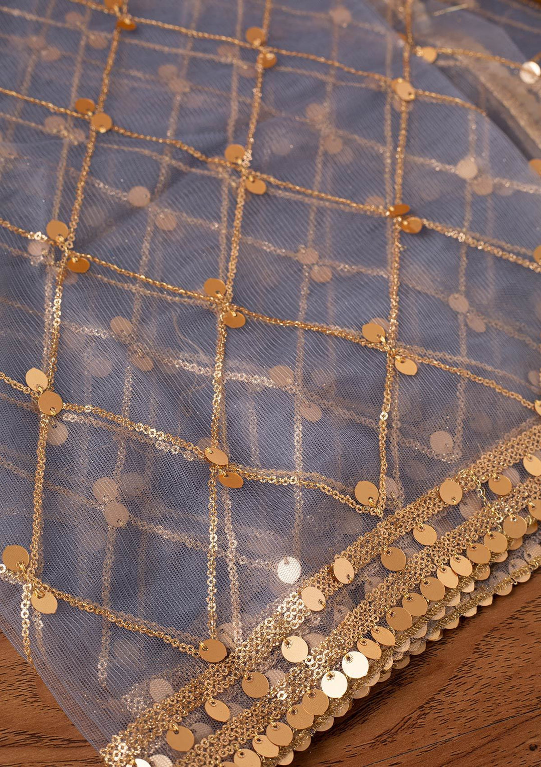 Light Grey Sequins Net Designer Dupatta - koskii