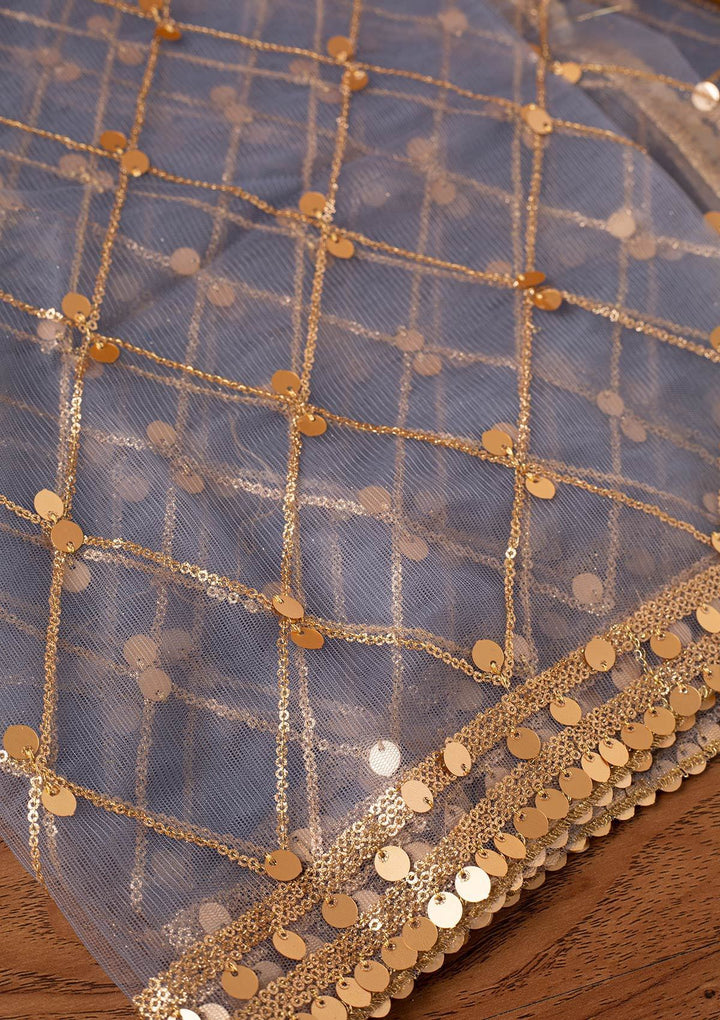 Light Grey Sequins Net Designer Dupatta - koskii