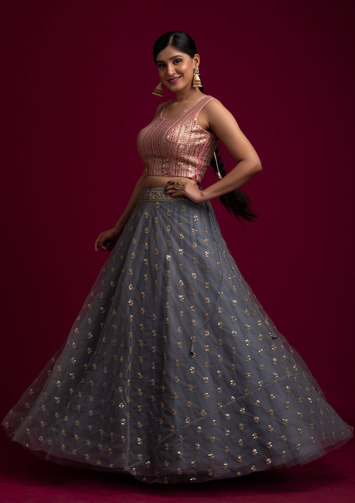 Light Grey Sequins Net Designer Skirt - koskii