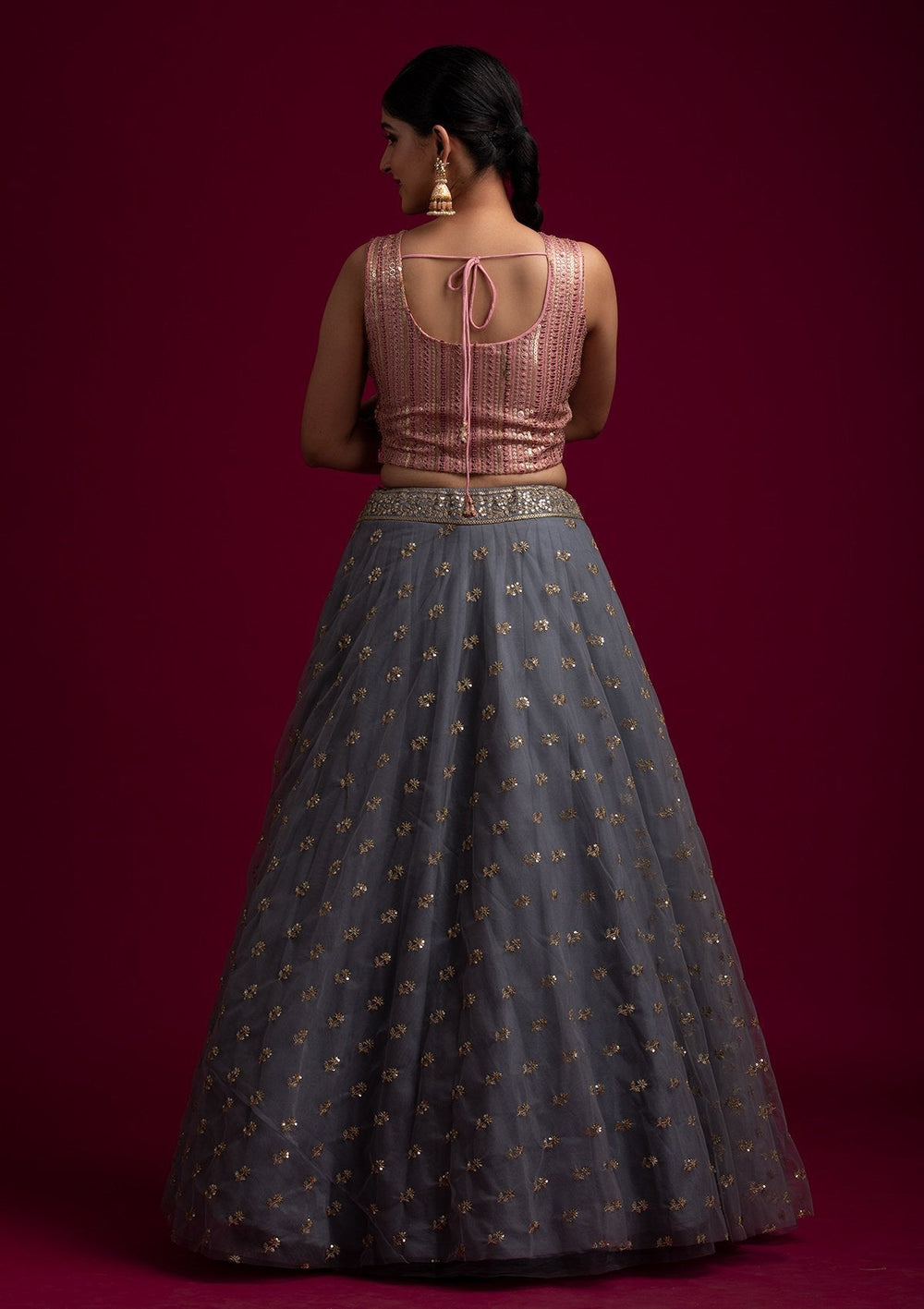 Light Grey Sequins Net Designer Skirt - koskii