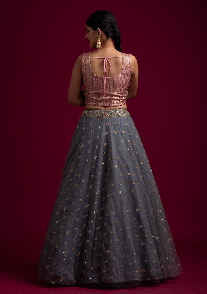 Light Grey Sequins Net Designer Skirt - koskii