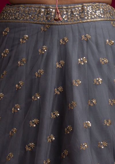 Light Grey Sequins Net Designer Skirt - koskii