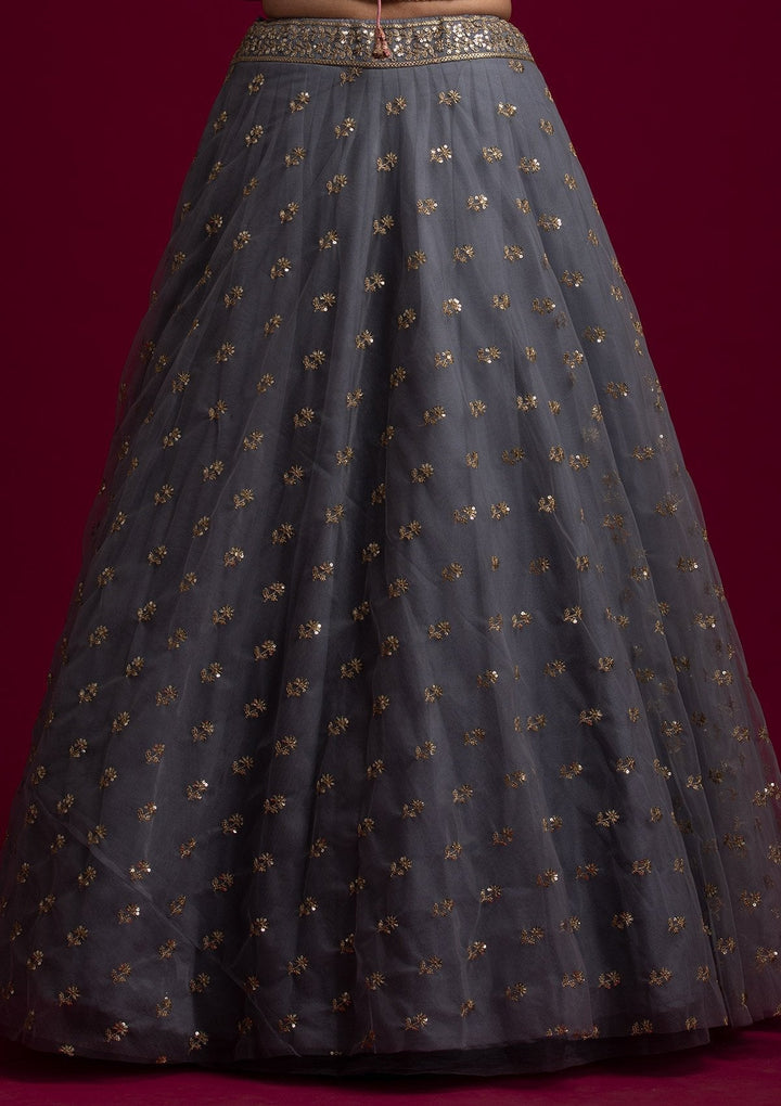 Light Grey Sequins Net Designer Skirt - koskii