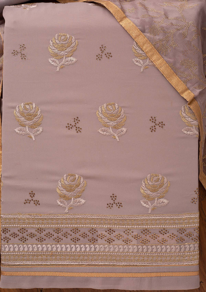 Light Grey Swarovski Georgette Designer Unstitched Salwar Suit - koskii