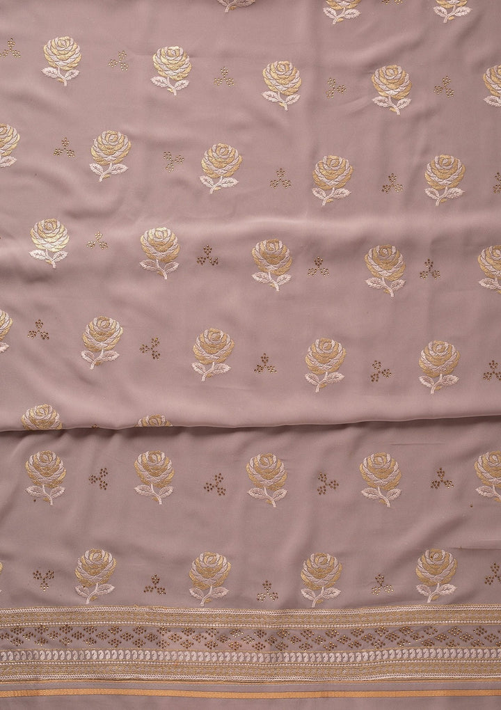 Light Grey Swarovski Georgette Designer Unstitched Salwar Suit - koskii