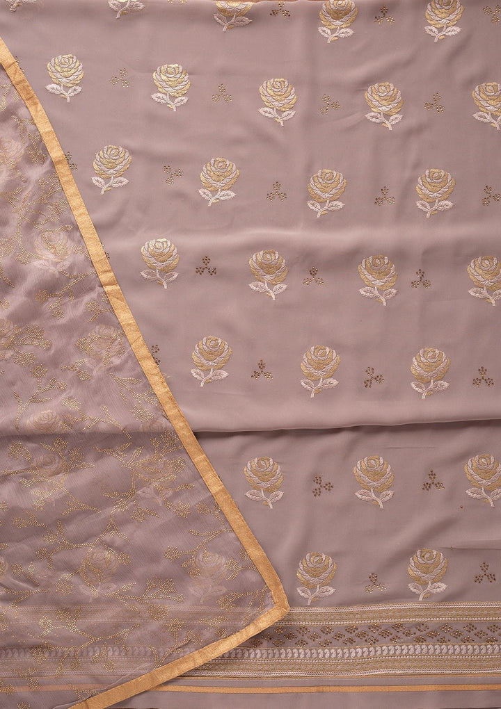 Light Grey Swarovski Georgette Designer Unstitched Salwar Suit - koskii