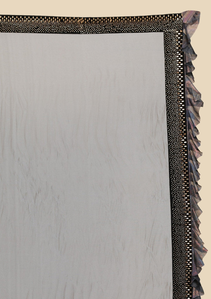 Light Grey Swarovski Semi Crepe Designer Saree - koskii