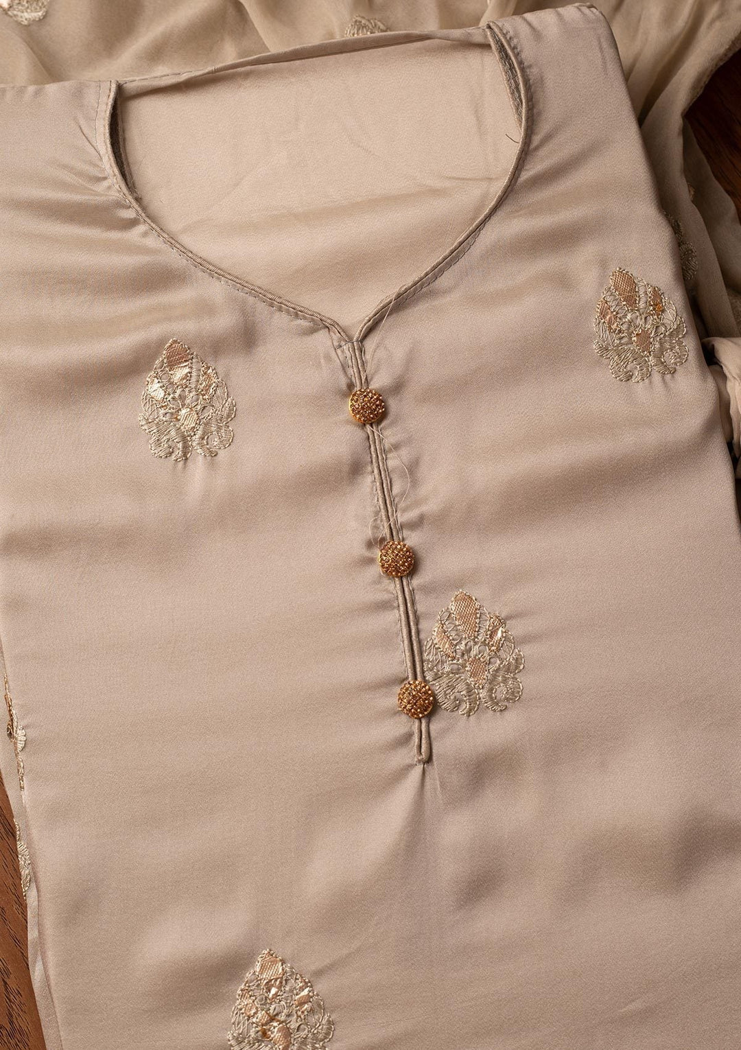Light Grey Threadwork Semi Crepe Designer Unstitched Salwar Suit - koskii