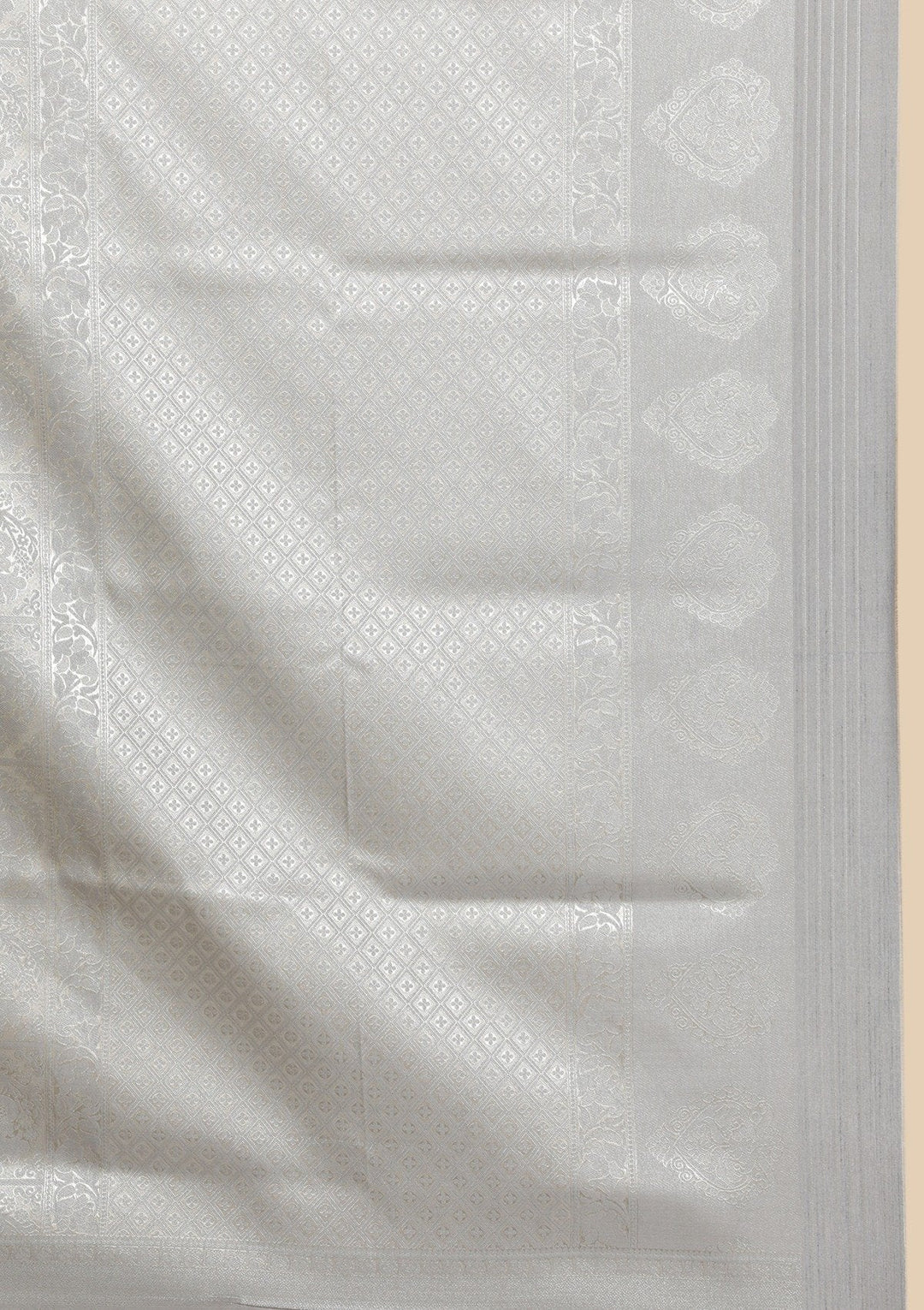 Light Grey Zariwork Art Silk Designer Saree - koskii