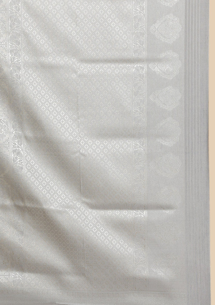 Light Grey Zariwork Art Silk Designer Saree - koskii