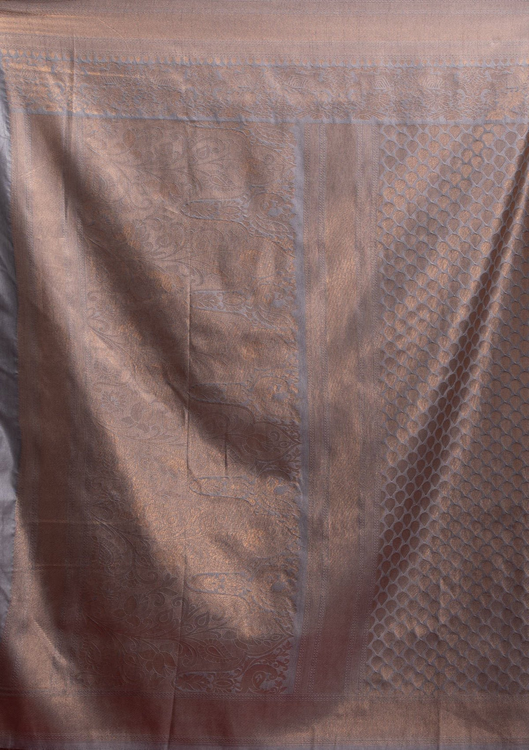 Light Grey Zariwork Art Silk Designer Saree - koskii