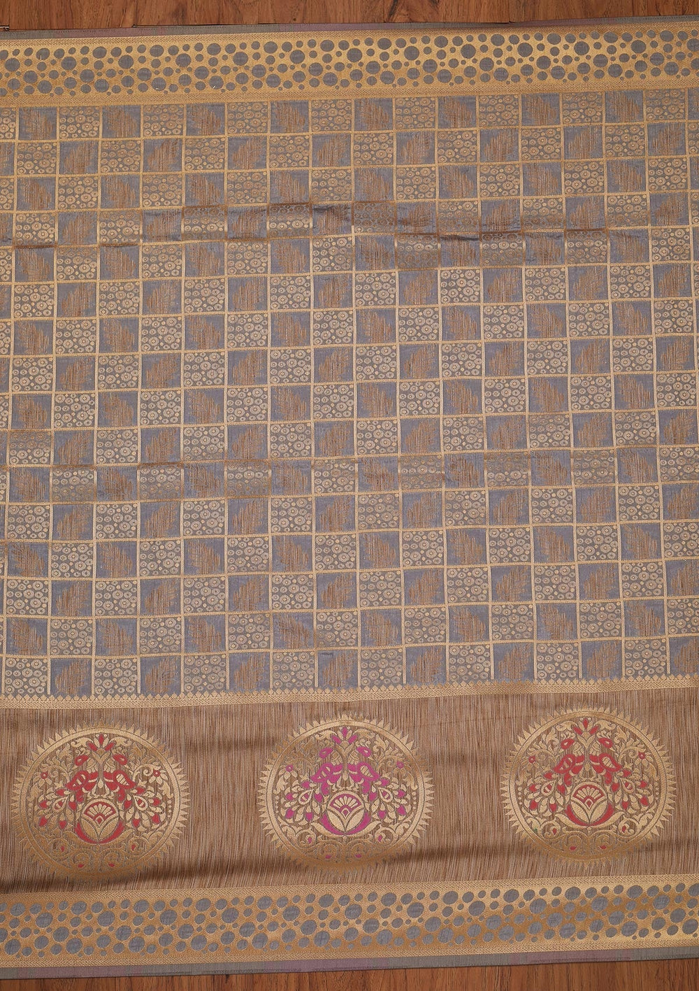 Light Grey Zariwork Raw Silk Designer Saree - koskii
