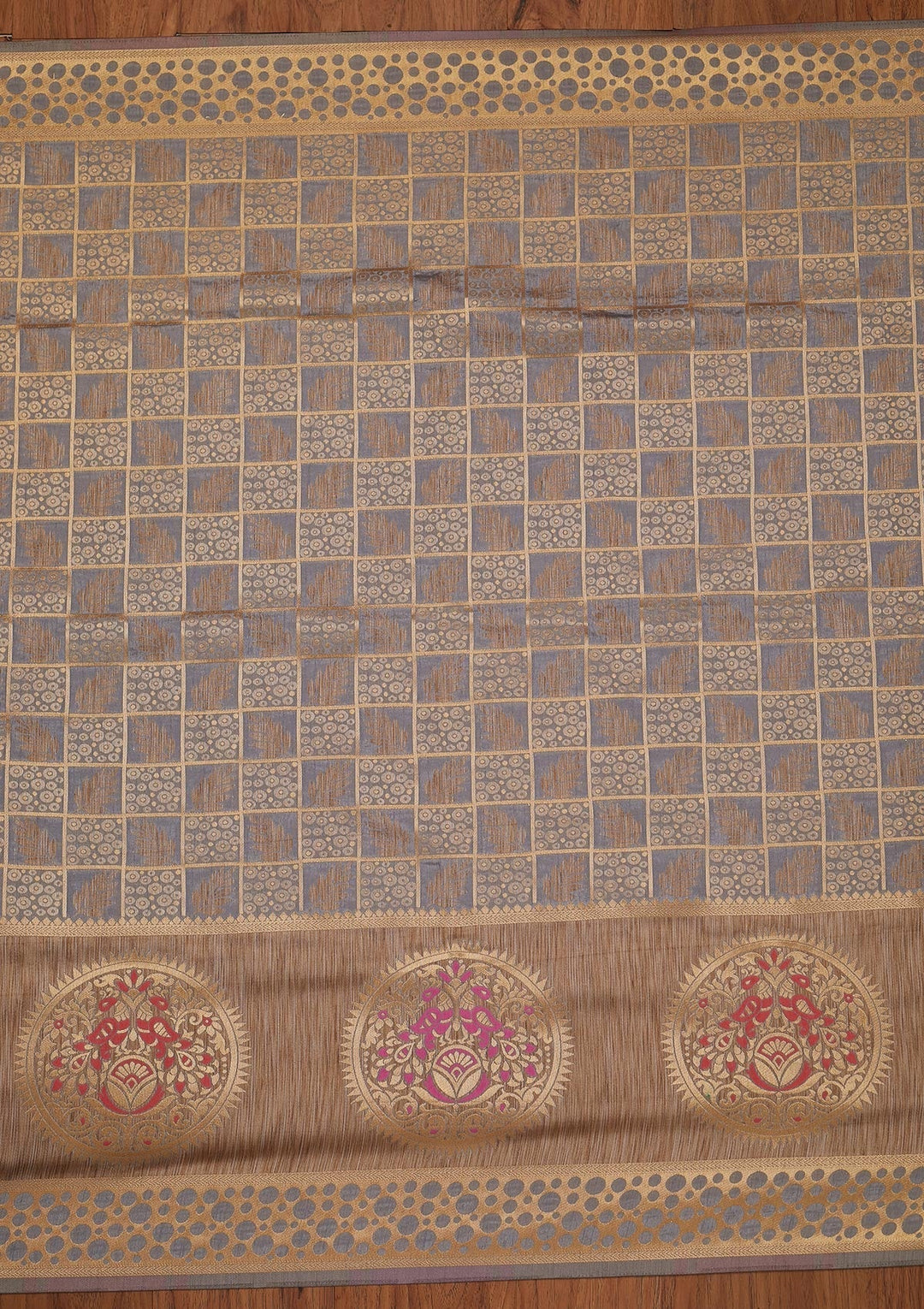 Light Grey Zariwork Raw Silk Designer Saree - koskii