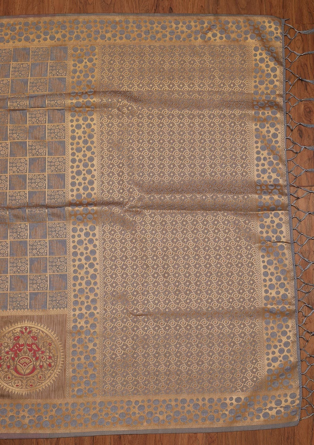 Light Grey Zariwork Raw Silk Designer Saree - koskii
