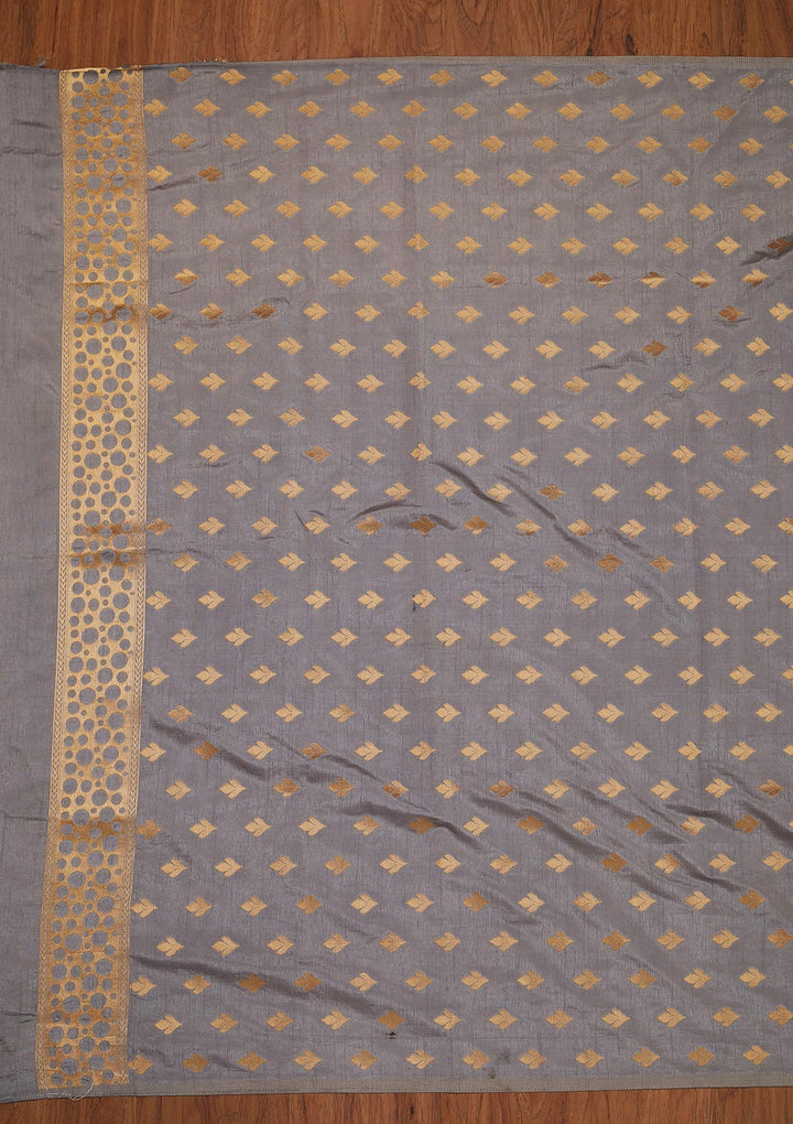 Light Grey Zariwork Raw Silk Designer Saree - koskii
