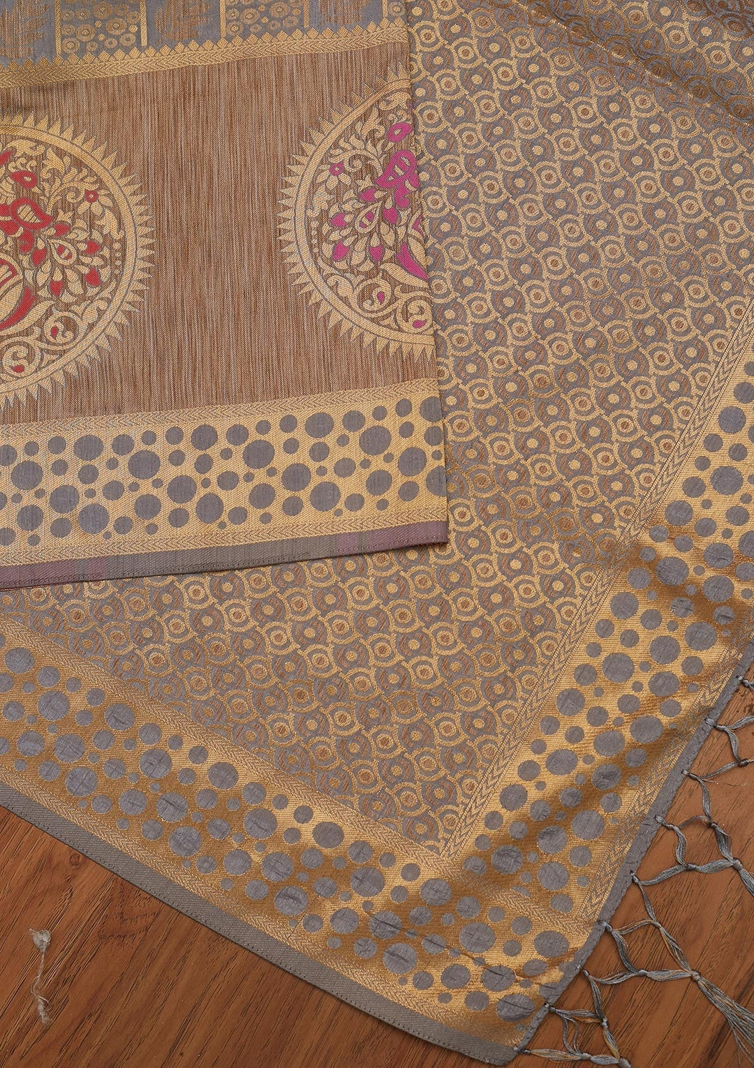 Light Grey Zariwork Raw Silk Designer Saree - koskii