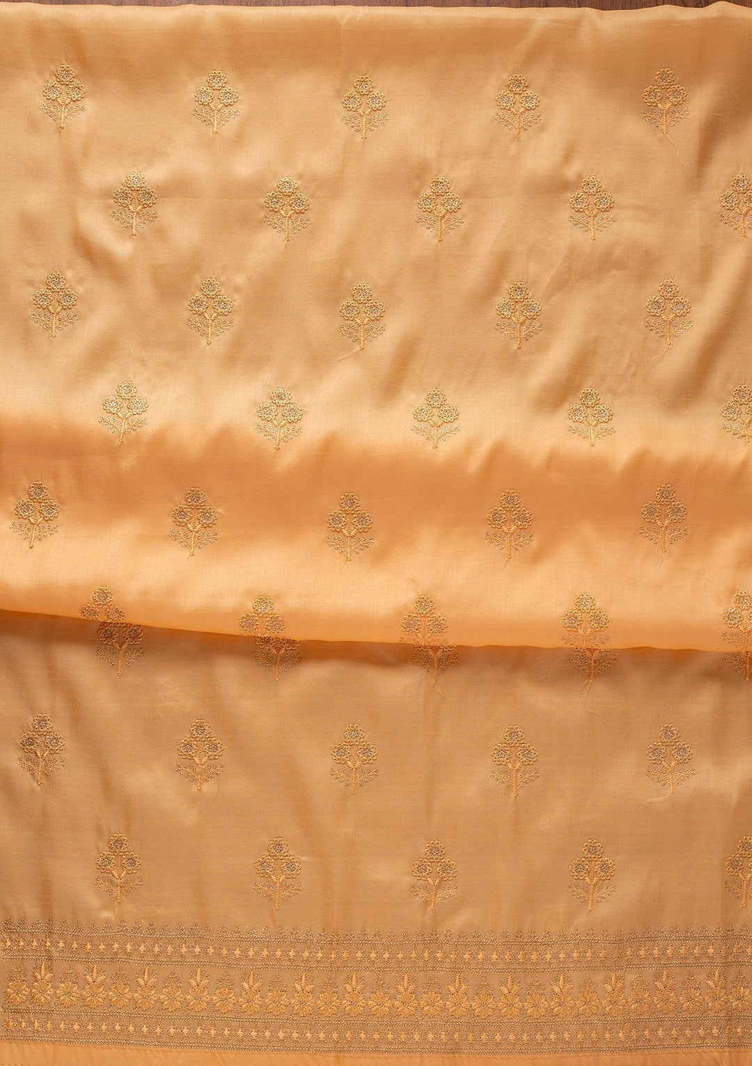 Light Orange Threadwork Semi Crepe Designer Unstitched Salwar Suit - koskii