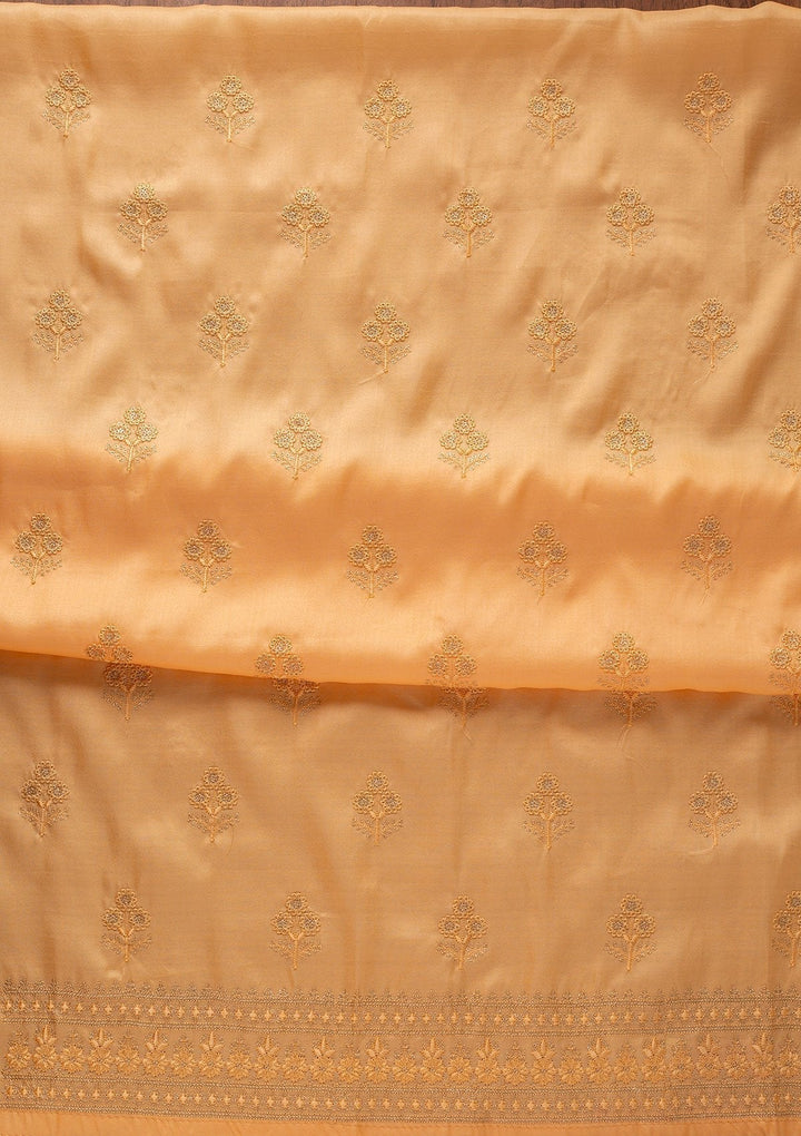 Light Orange Threadwork Semi Crepe Designer Unstitched Salwar Suit - koskii