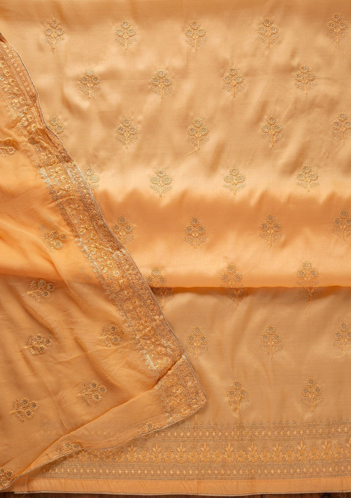 Light Orange Threadwork Semi Crepe Designer Unstitched Salwar Suit - koskii