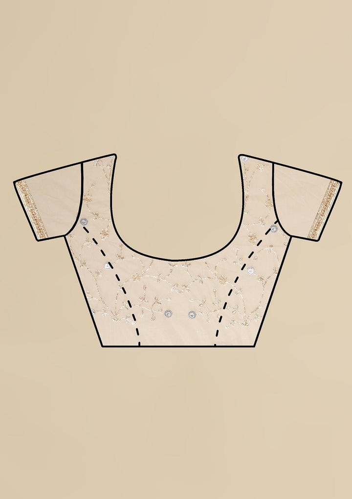 Light Grey Pearlwork  Net Designer Saree - koskii