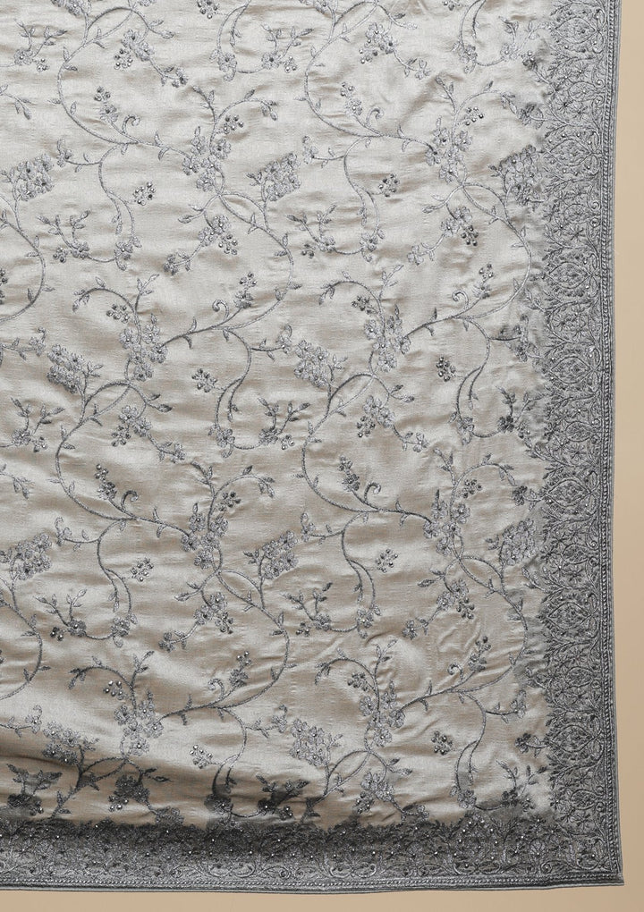 Light Grey Stonework  Art Silk Designer Saree - koskii