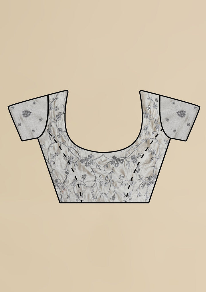 Light Grey Stonework  Art Silk Designer Saree - koskii
