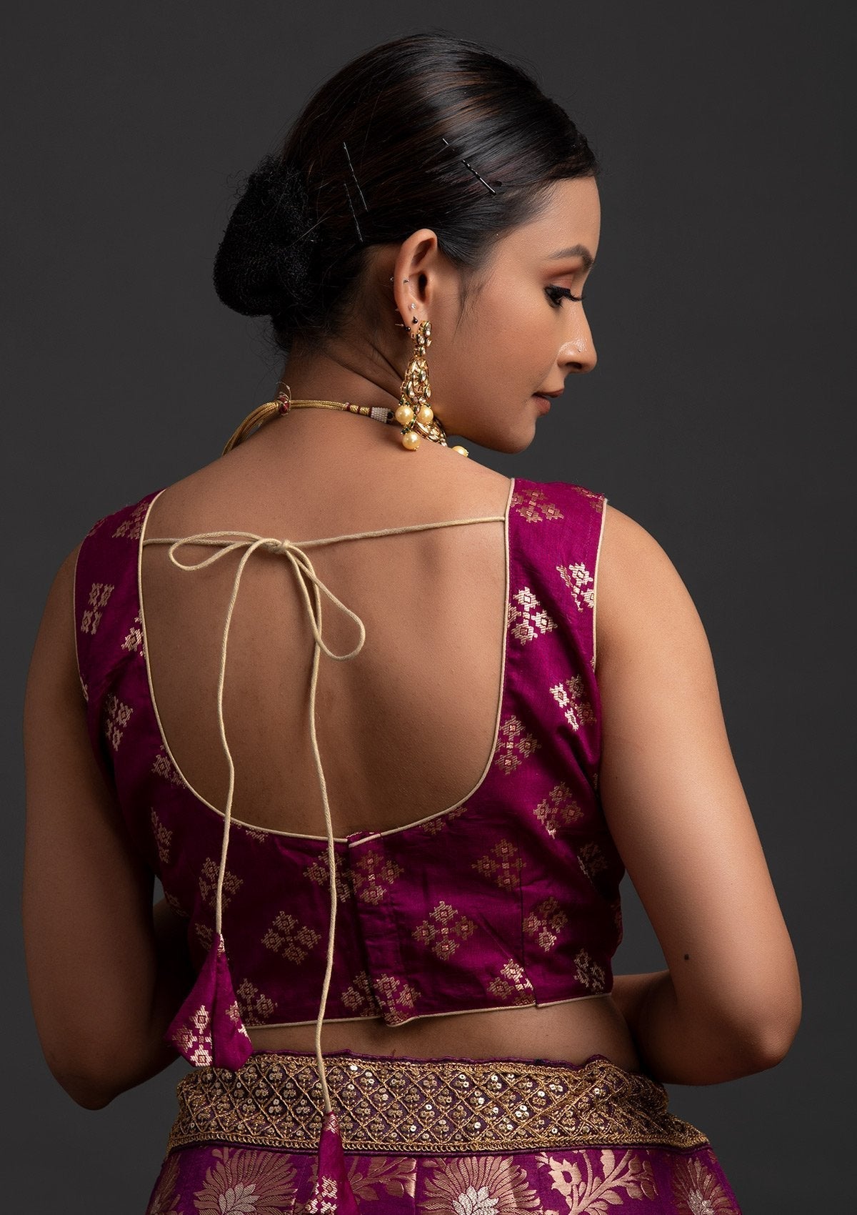 Magenta Pink Sequins Banarasi Designer Semi-Stitched Lehenga - koskii
