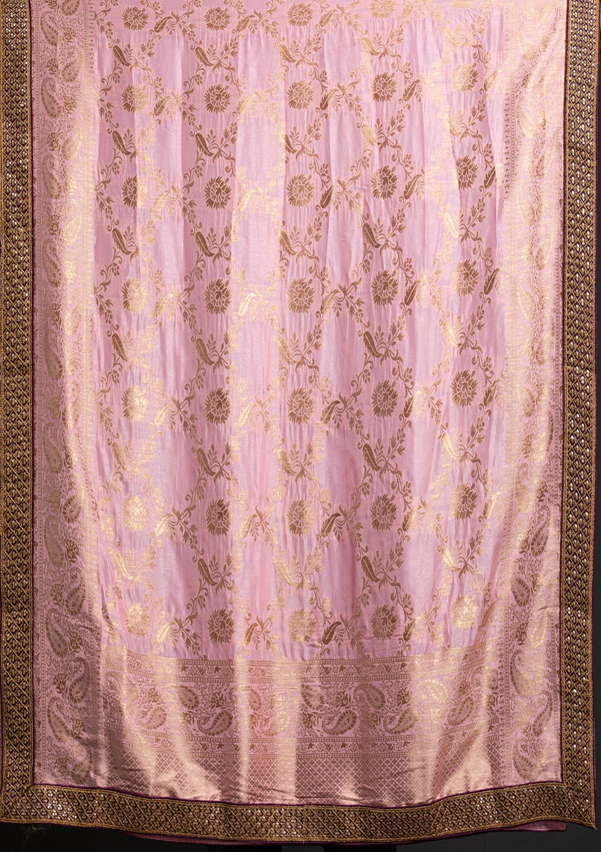Magenta Pink Sequins Banarasi Designer Semi-Stitched Lehenga - koskii
