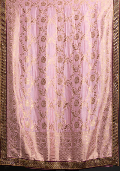 Magenta Pink Sequins Banarasi Designer Semi-Stitched Lehenga - koskii