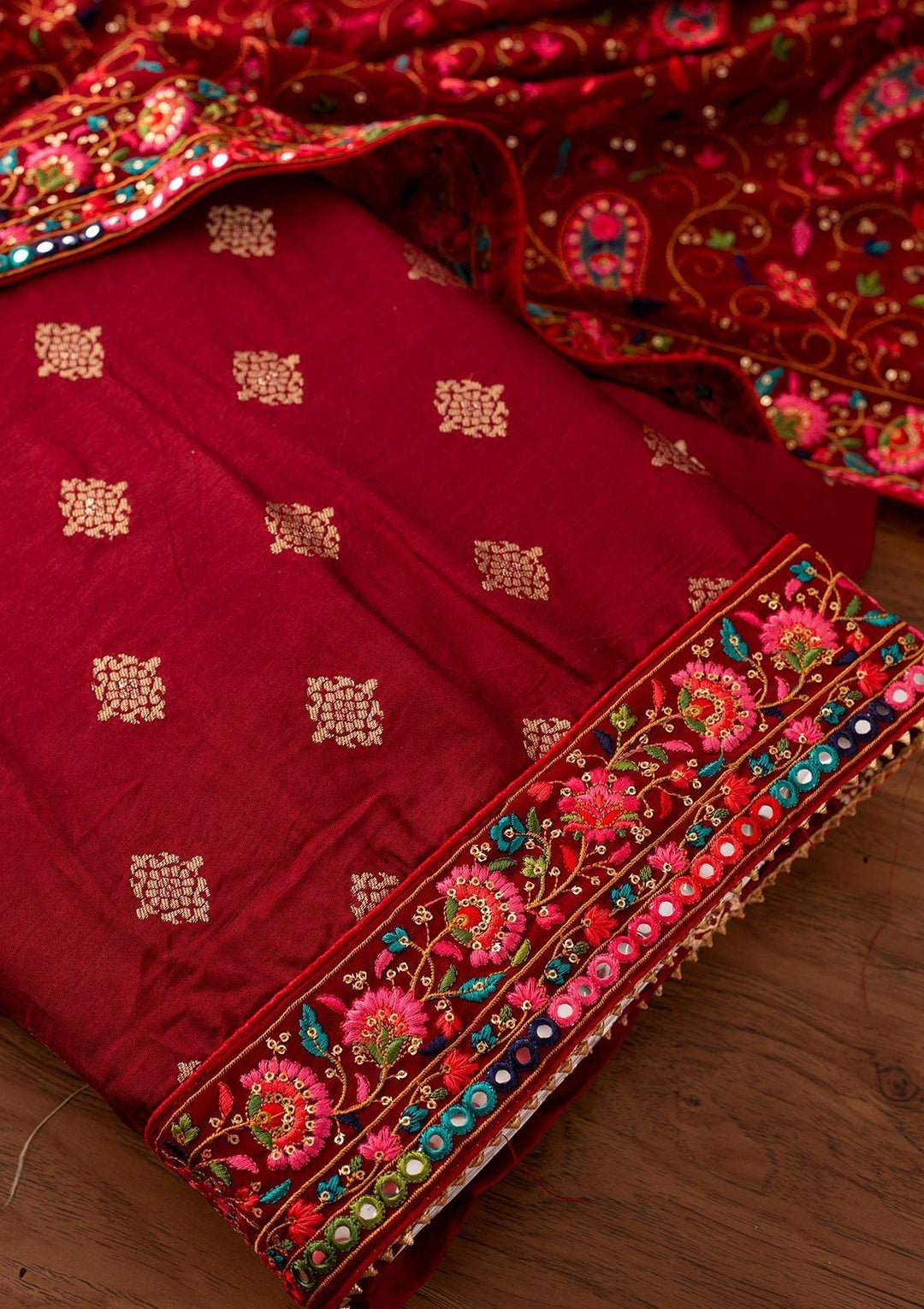 Maroon Chikankari Semi Crepe Designer Unstitched Salwar Suit - koskii