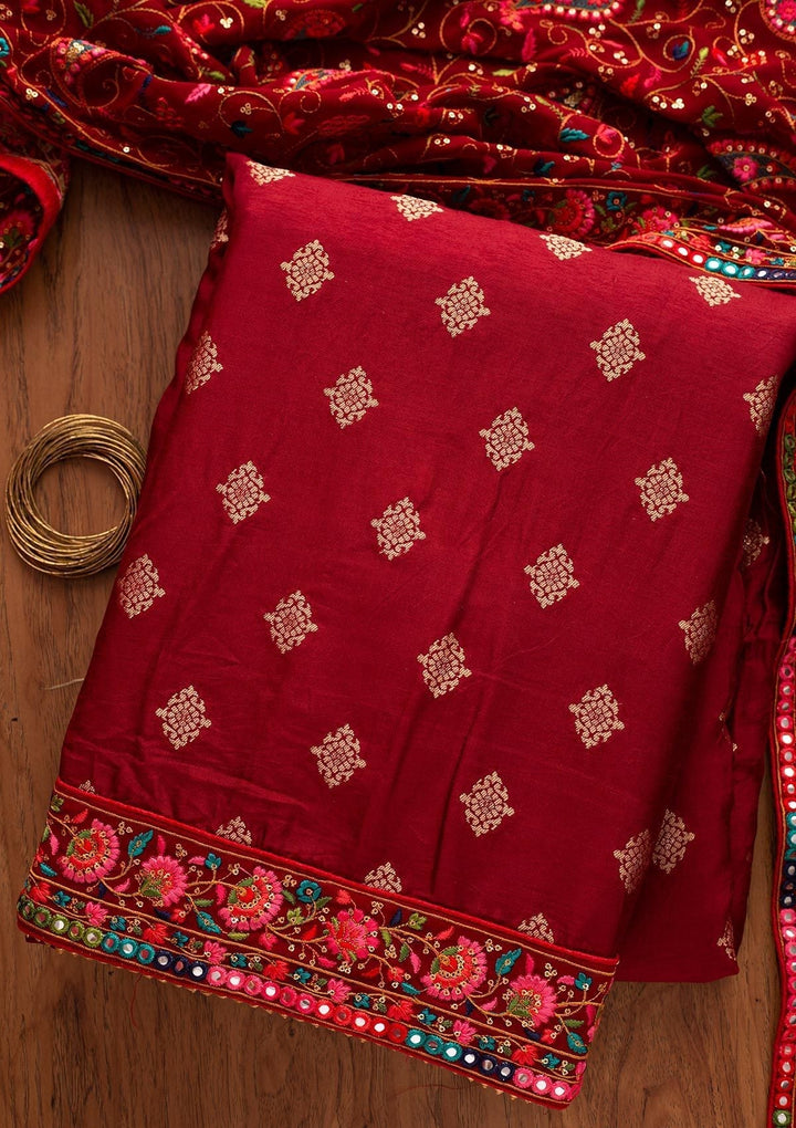 Maroon Chikankari Semi Crepe Designer Unstitched Salwar Suit - koskii