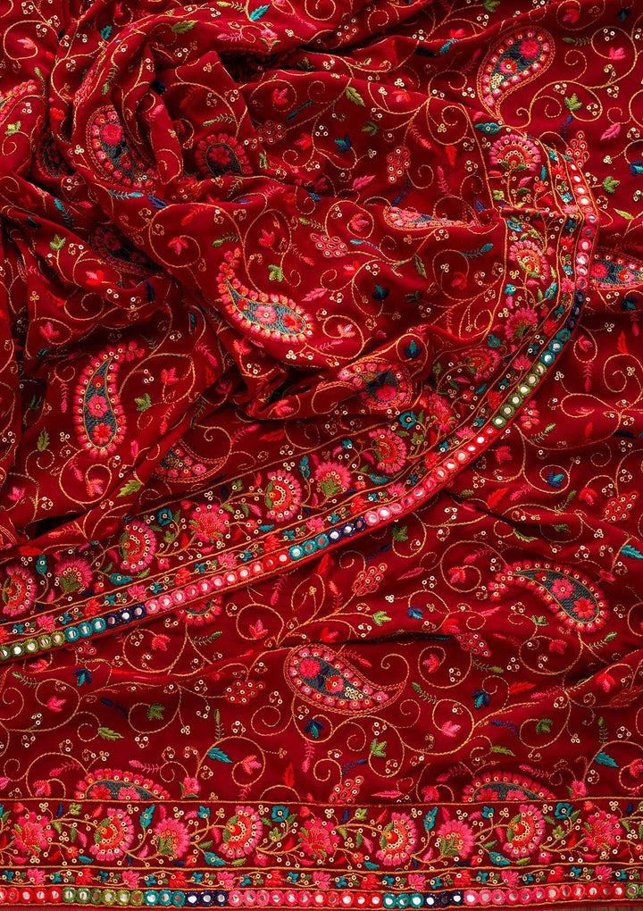 Maroon Chikankari Semi Crepe Designer Unstitched Salwar Suit - koskii