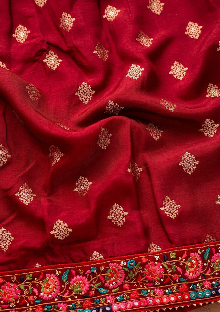 Maroon Chikankari Semi Crepe Designer Unstitched Salwar Suit - koskii