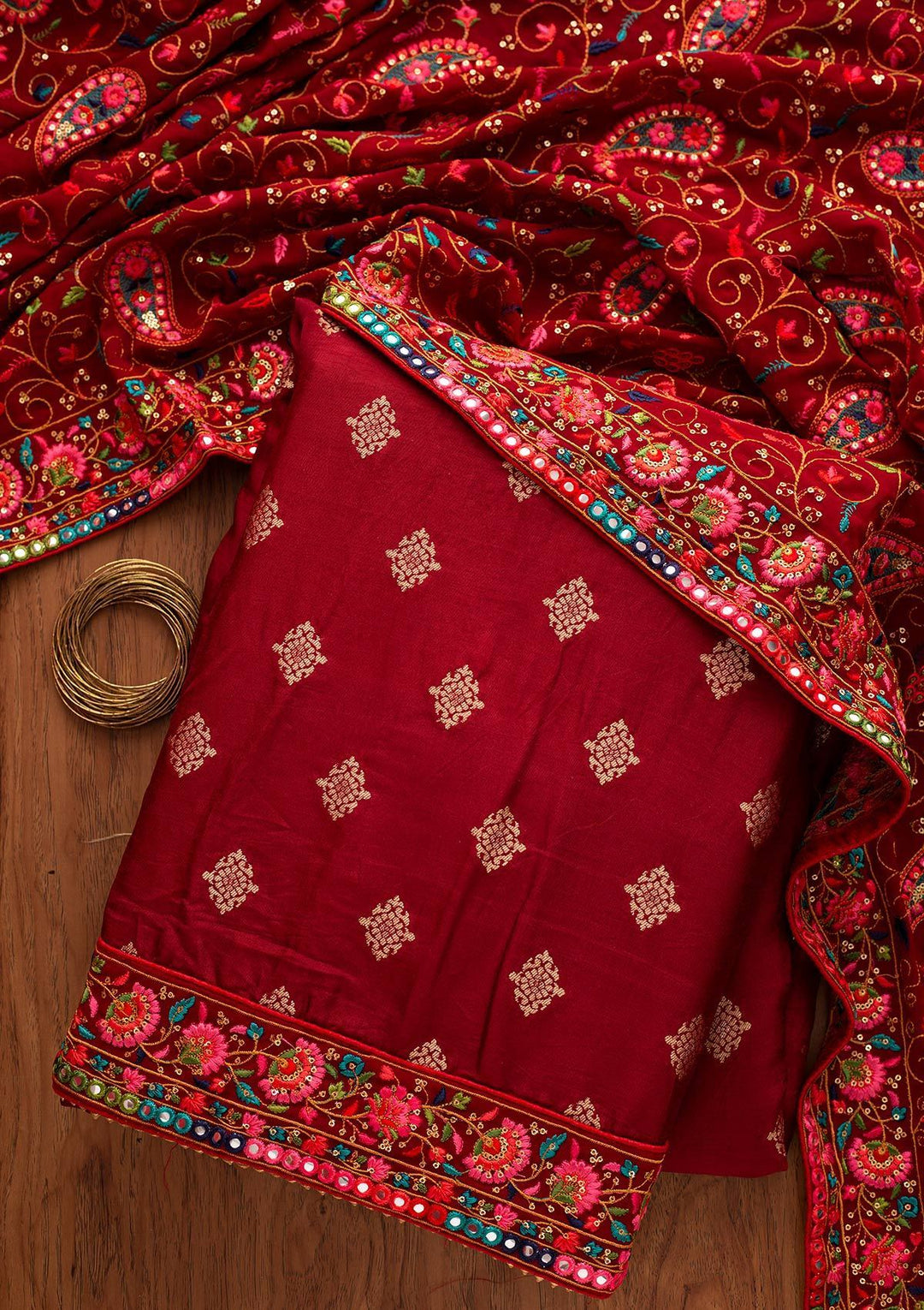 Maroon Chikankari Semi Crepe Designer Unstitched Salwar Suit - koskii