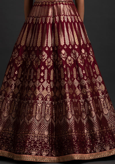 Maroon Gotapatti Banarasi Designer Semi-Stitched Lehenga - koskii