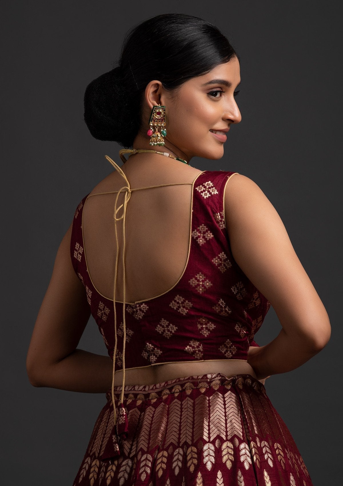 Maroon Gotapatti Banarasi Designer Semi-Stitched Lehenga - koskii