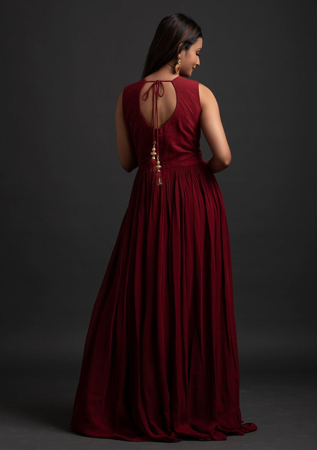 Maroon Mirrorwork Georgette Designer Gown - koskii