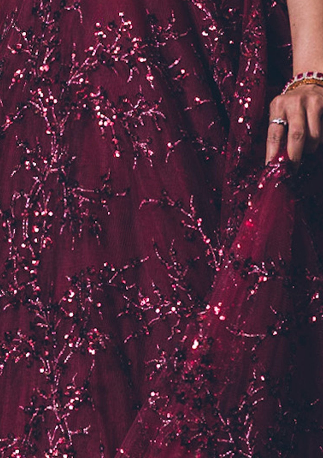 Maroon Sequins Net Designer Gown - koskii