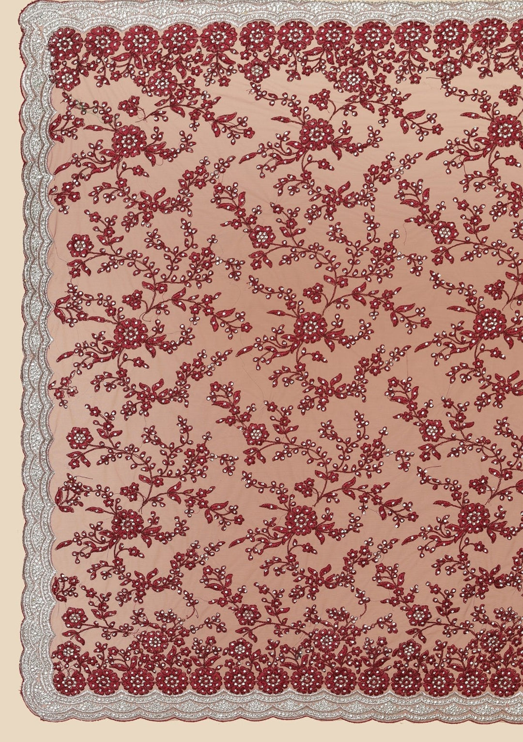 Maroon Silver Stonework  Net Designer Saree - koskii