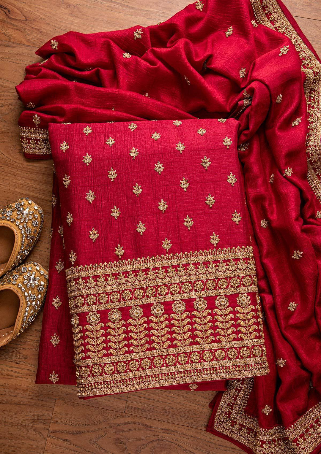 Maroon Stonework Raw Silk Designer Unstitched Salwar Suit - koskii